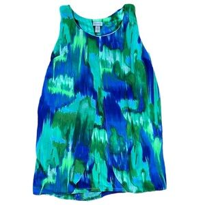 Catherines Sheer Chiffon Split Front Knee Length Green Blue Dress Womens size 2X